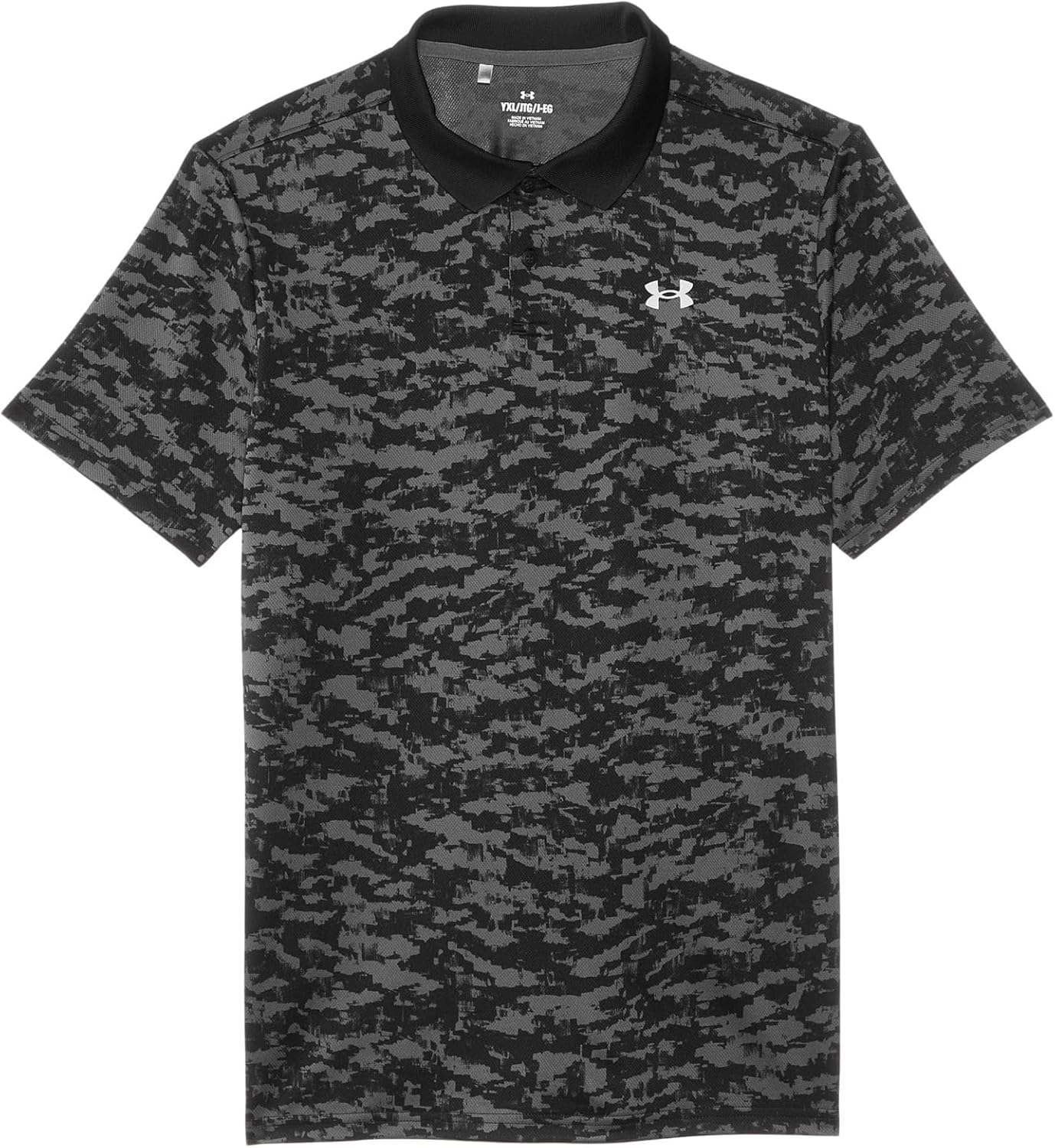 

Under Armour Boys Matchplay Printed Golf Polo, Black/Castlerock/Pitch Gray