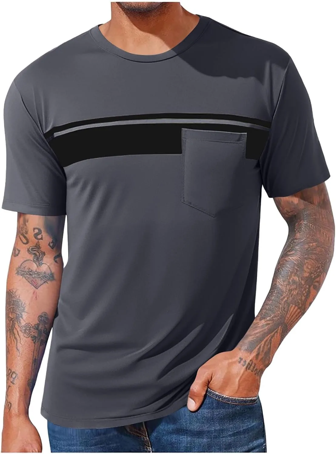 

Футболка с круглым вырезом для мужчин Casual Trendy Color Block летняя с коротким рукавом