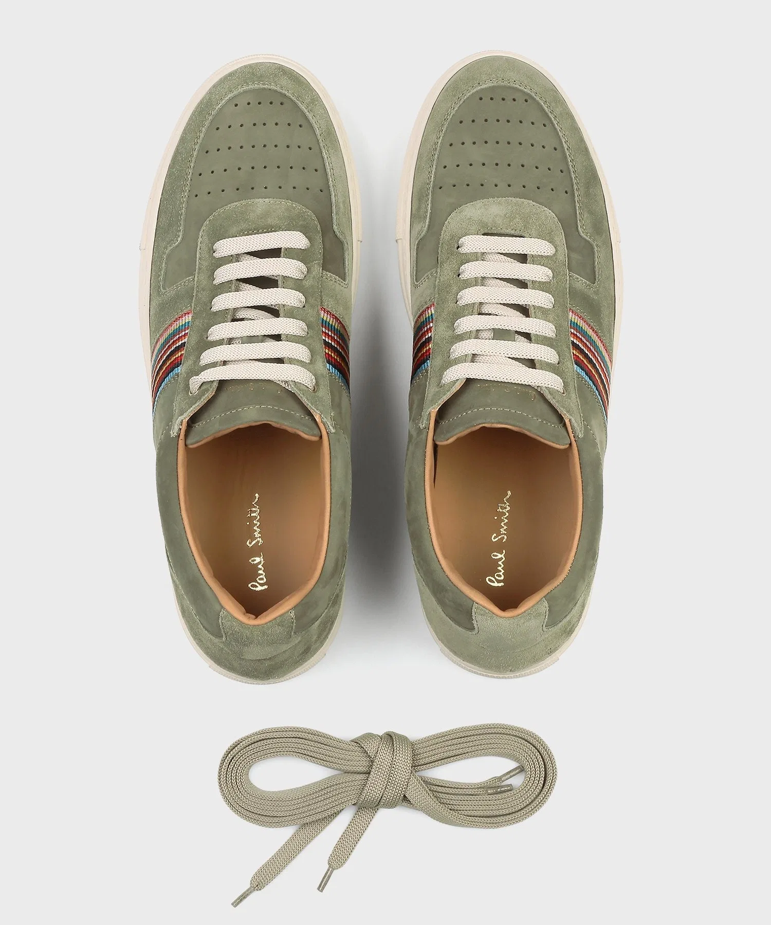 Мужские кожаные кроссовки Paul Smith Signature Stripe зелёные — фото 3