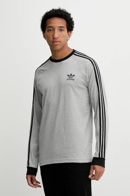 

Хлопковая футболка с длинным рукавом 3-Stripes Adidas Originals, серый