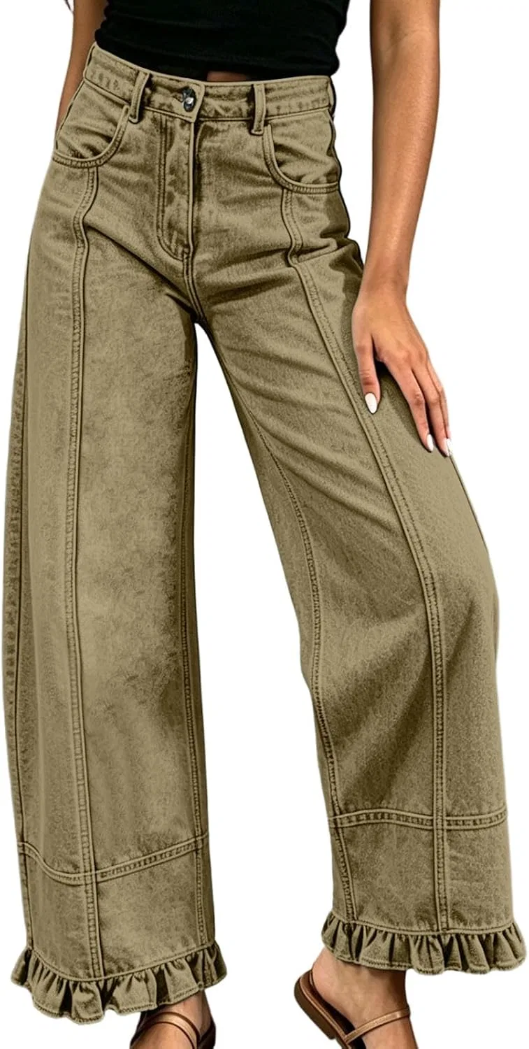 Джинсы с рюшами Barrel Jeans, Coffee