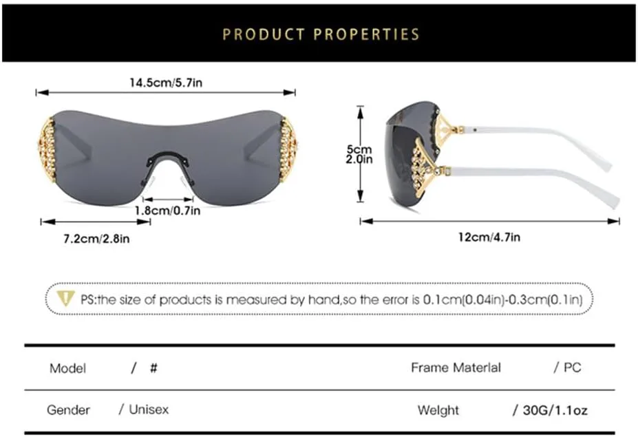 

Солнцезащитные очки без оправы, модель 2027, крупные солнцезащитные очки с бриллиантами для женщин, в стиле стимпанк, с защитой от ультрафиолета UV400 MTZJH, Gray