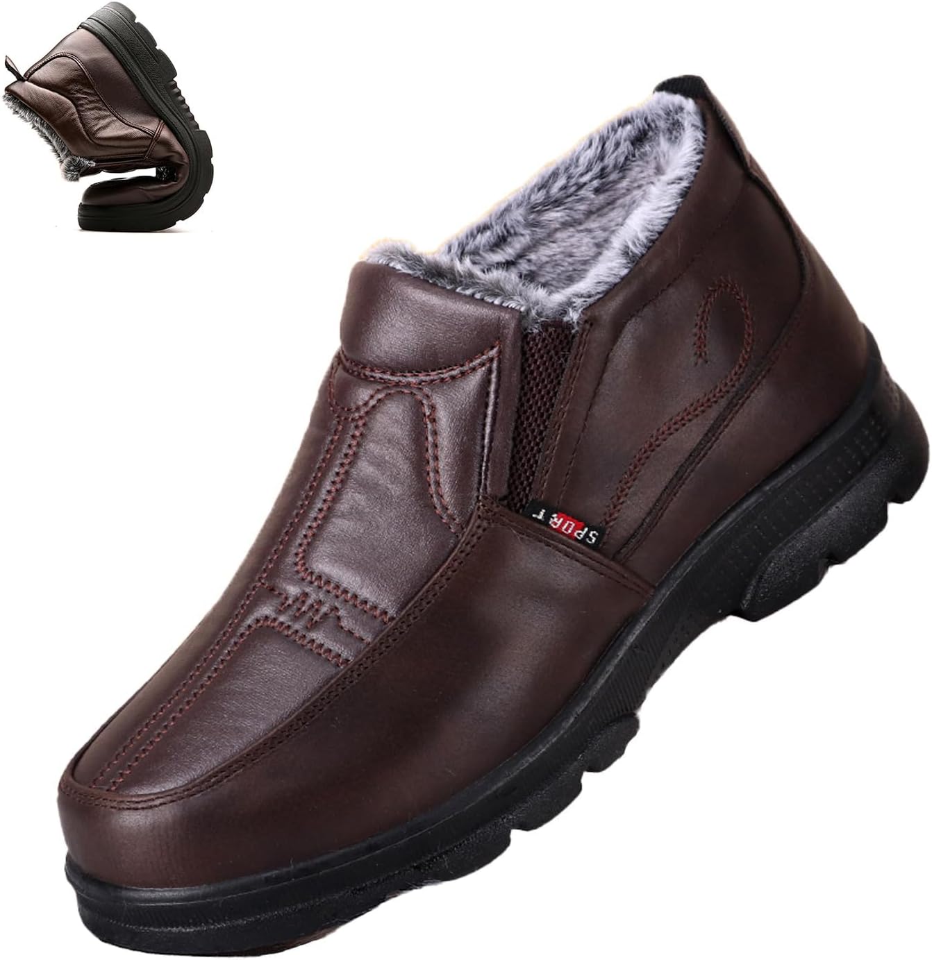 

Мужские утепленные зимние ботинки с флисовой подкладкой, зимние наружные противоскользящие, удобные для среднего и пожилого возраста, легкие повседневные слипоны для прогулок Generic, коричневый