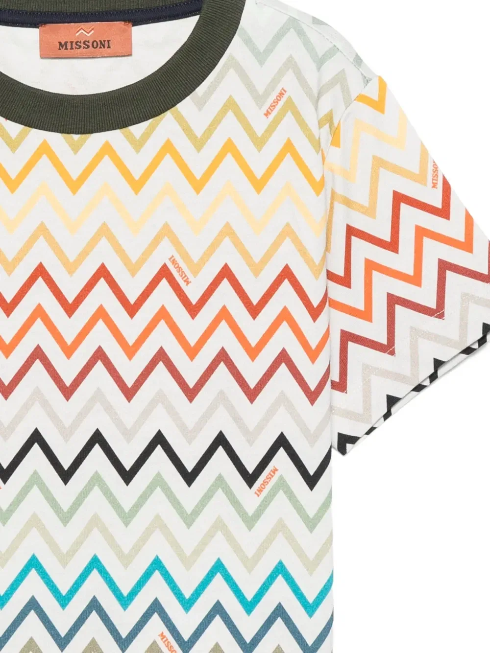 Хлопковая футболка с зигзагообразным узором и логотипом Missoni Kids, зеленый — фото 3