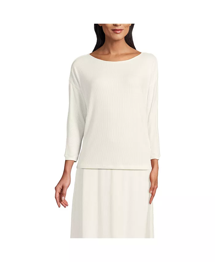 

Женский топ-летучая мышь с рукавами 3/4 и удобным ребром Lands' End, белый