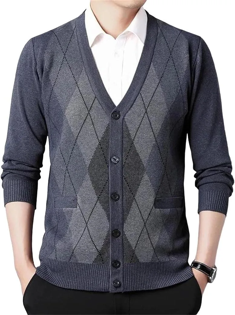 

Мужской вязаный кардиган из шерсти с узором аргайл