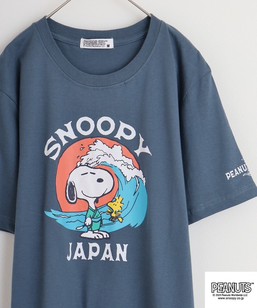 

Футболка, японский стиль, принт "Арахис" (Peanuts), темно-синий