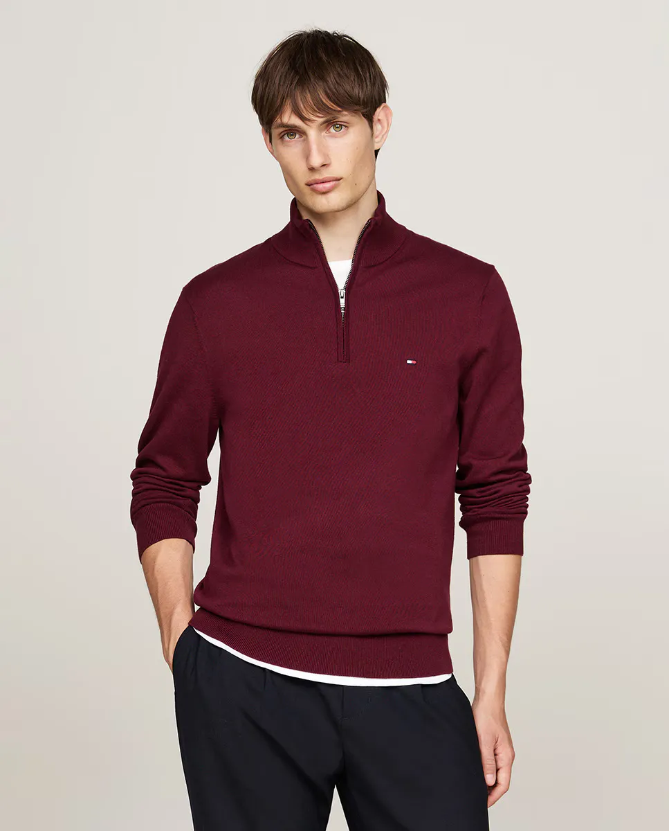 

Мужской хлопковый свитер с полумолнией Tommy Hilfiger, бордовый