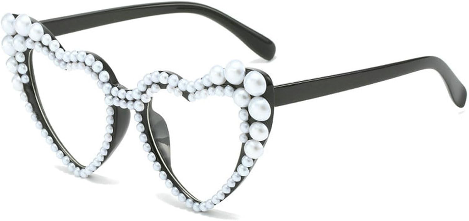

Солнцезащитные очки COTIA Love Pearl для женщин, роскошные винтажные солнцезащитные очки в форме сердца, для вечеринок и фестивалей, «кошачий глаз», с блестками, Clear