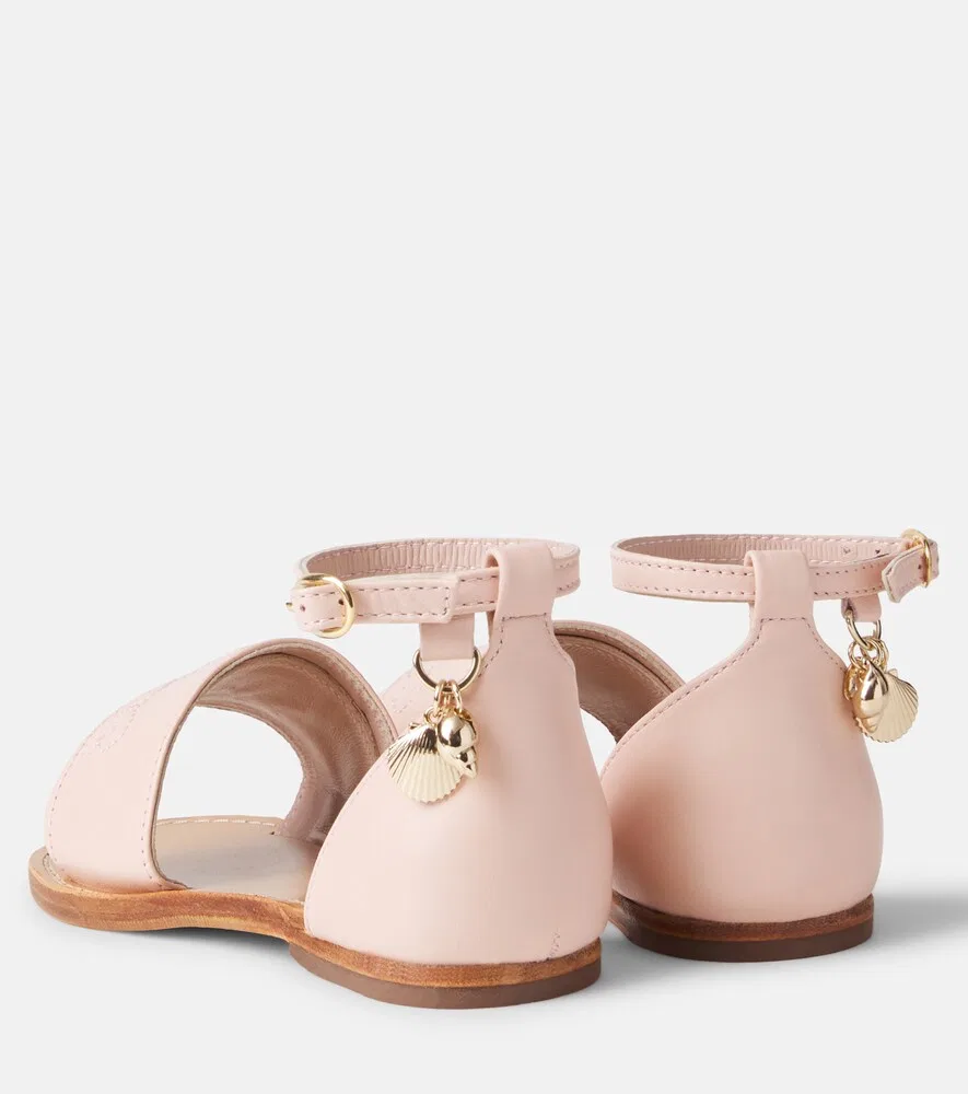 Кожаные сандалии с логотипом Chloé Kids, розовый — фото 3