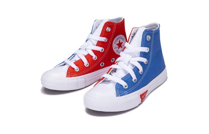 Chuck Taylor All Star Дышащие Прочные Детские Высокие Кроссовки из Хлопка Синий Красный Converse для Детей 3-7 Лет — фото 4