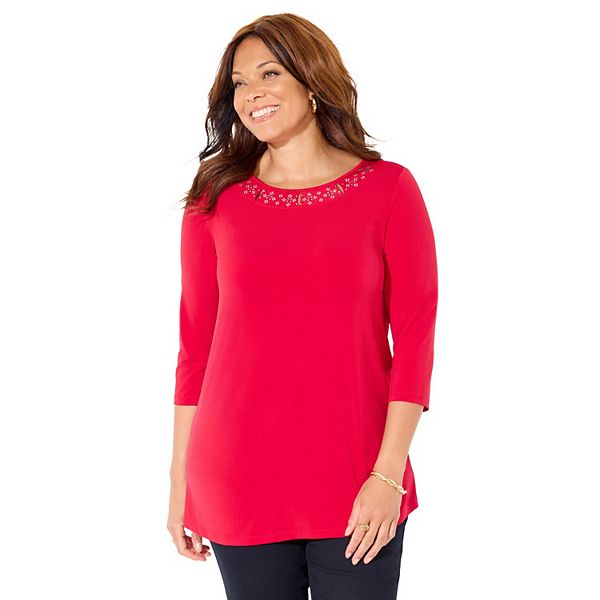 

Женский топ с декором на горловине, plus size Catherines, Classic Red