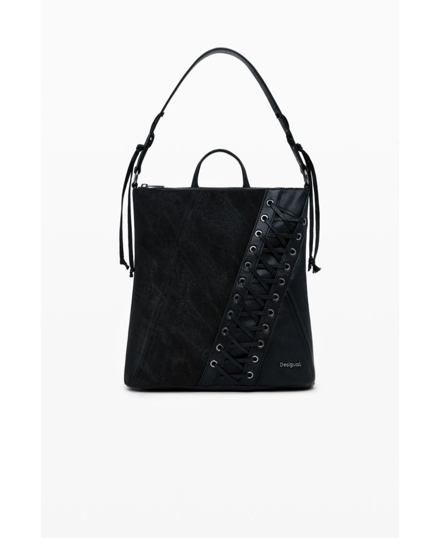 

Женский маленький кожаный рюкзак с эффектом корсета Desigual, Black