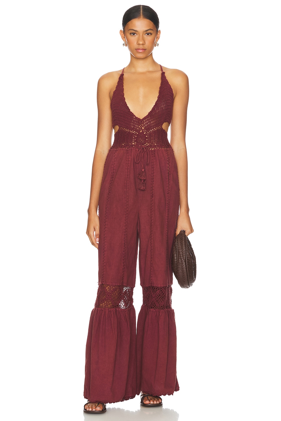 

X revolve freya вязаный крючком цельный комбинезон Free People, коричневый