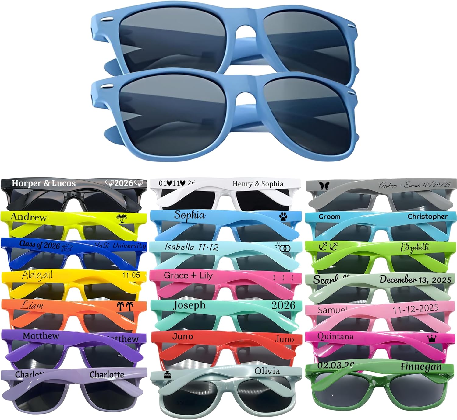 

Свадебные солнцезащитные очки на заказ, персонализированные солнцезащитные очки с защитой от УФ-излучения, сувениры для вечеринок, классические ретро-солнцезащитные очки для мужчин и женщин DFDG, Sky Blue