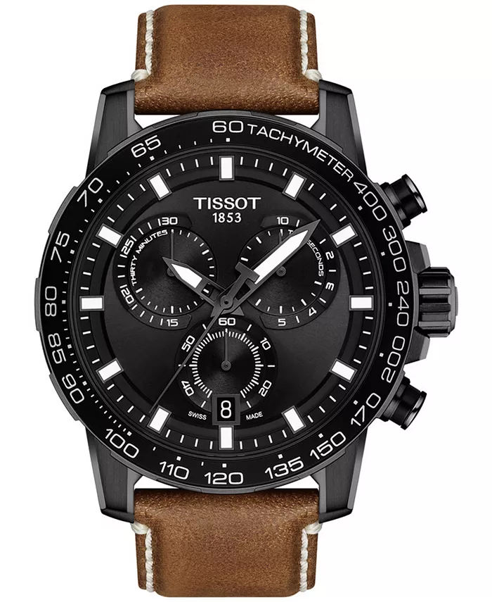 

Мужские часы Swiss Chronograph Supersport T-Sport с коричневым кожаным ремешком, 46 мм Tissot