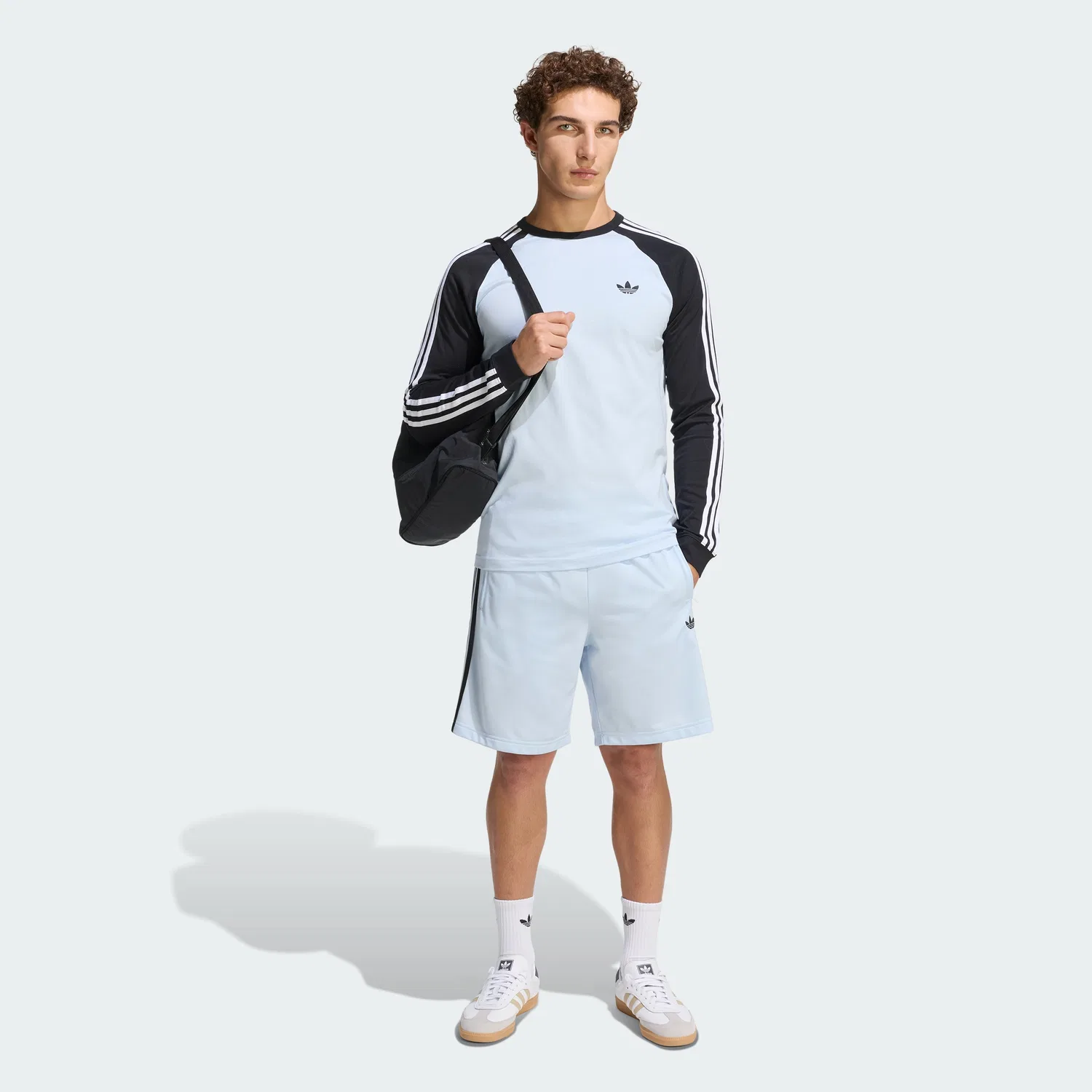 Мужская футболка с длинным рукавом 3-Stripes цвета Crystal Sky от Adidas — фото 3