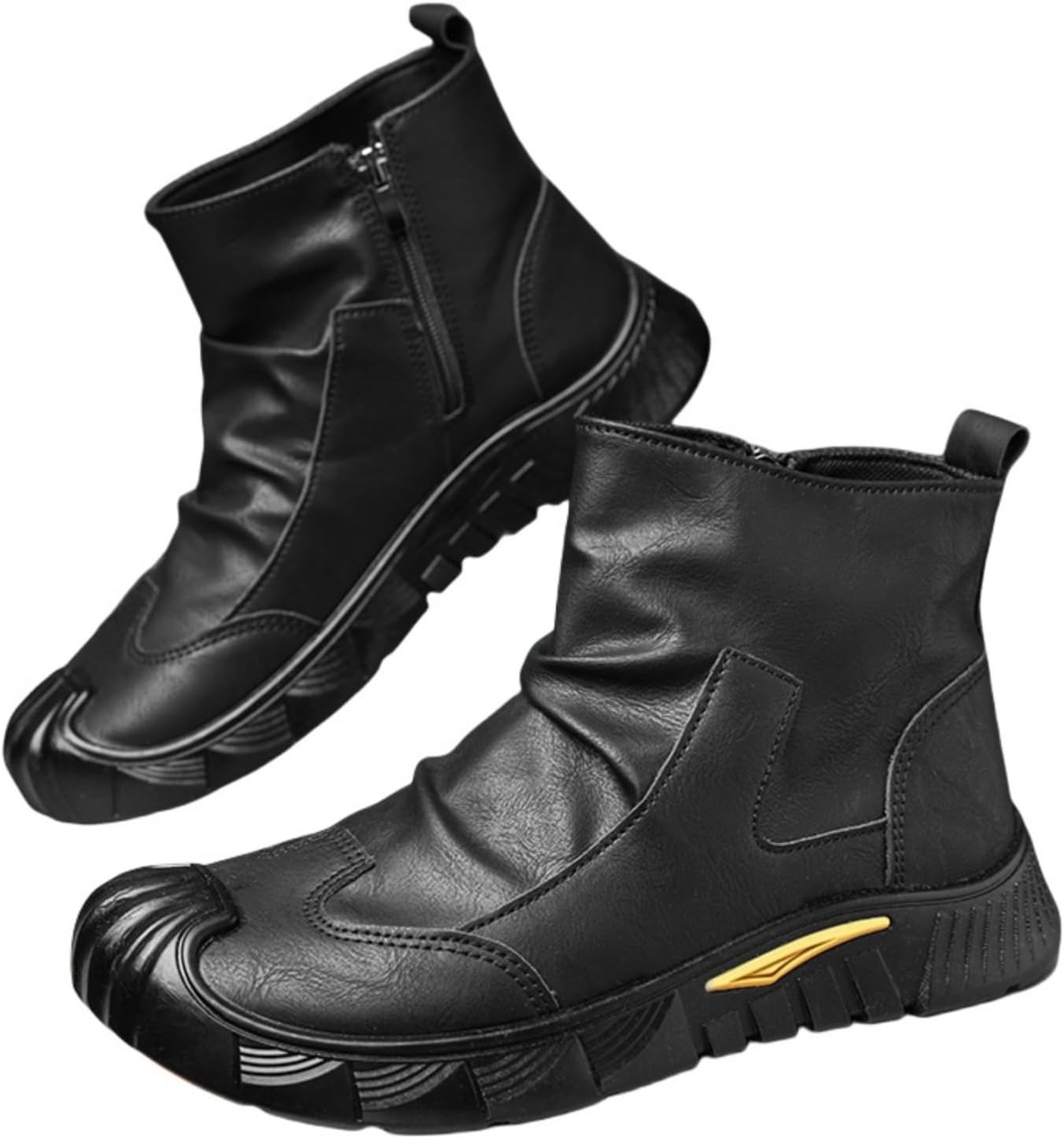 

Мужские кожаные чукка-бутсы LSHWCIFT с противоскользящей подошвой и боковой молнией для походов, кемпинга и вождения с рельефной массивной подошвой, черный