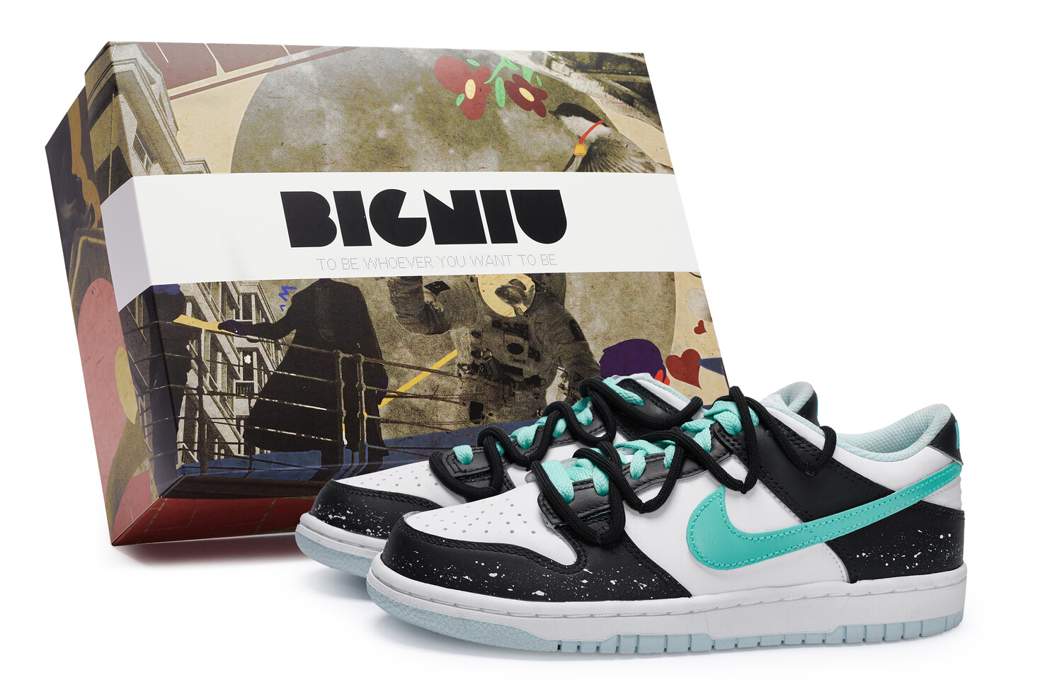 

Кроссовки Nike Dunk Skateboarding Shoes Women's Low-top Tiffany, черный/белый