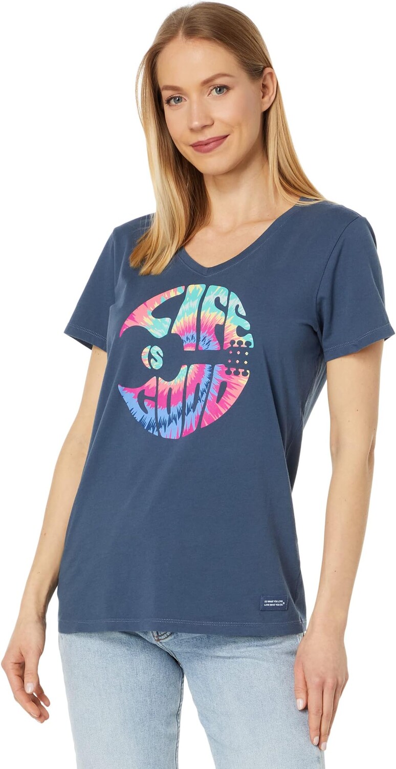 

Топ Life is Good Guitar Circle Psychedelic Tie-Dye Short Sleeve Crusher-LiteVee, цвет Darkest Blue