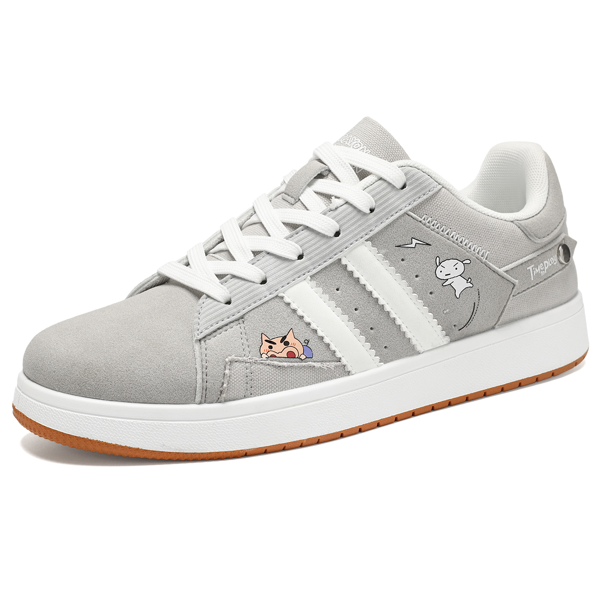 

Crayon Shinchan Износостойкие мужские скейтерские кеды лоу-топ светло-серые, цвет Light Gray