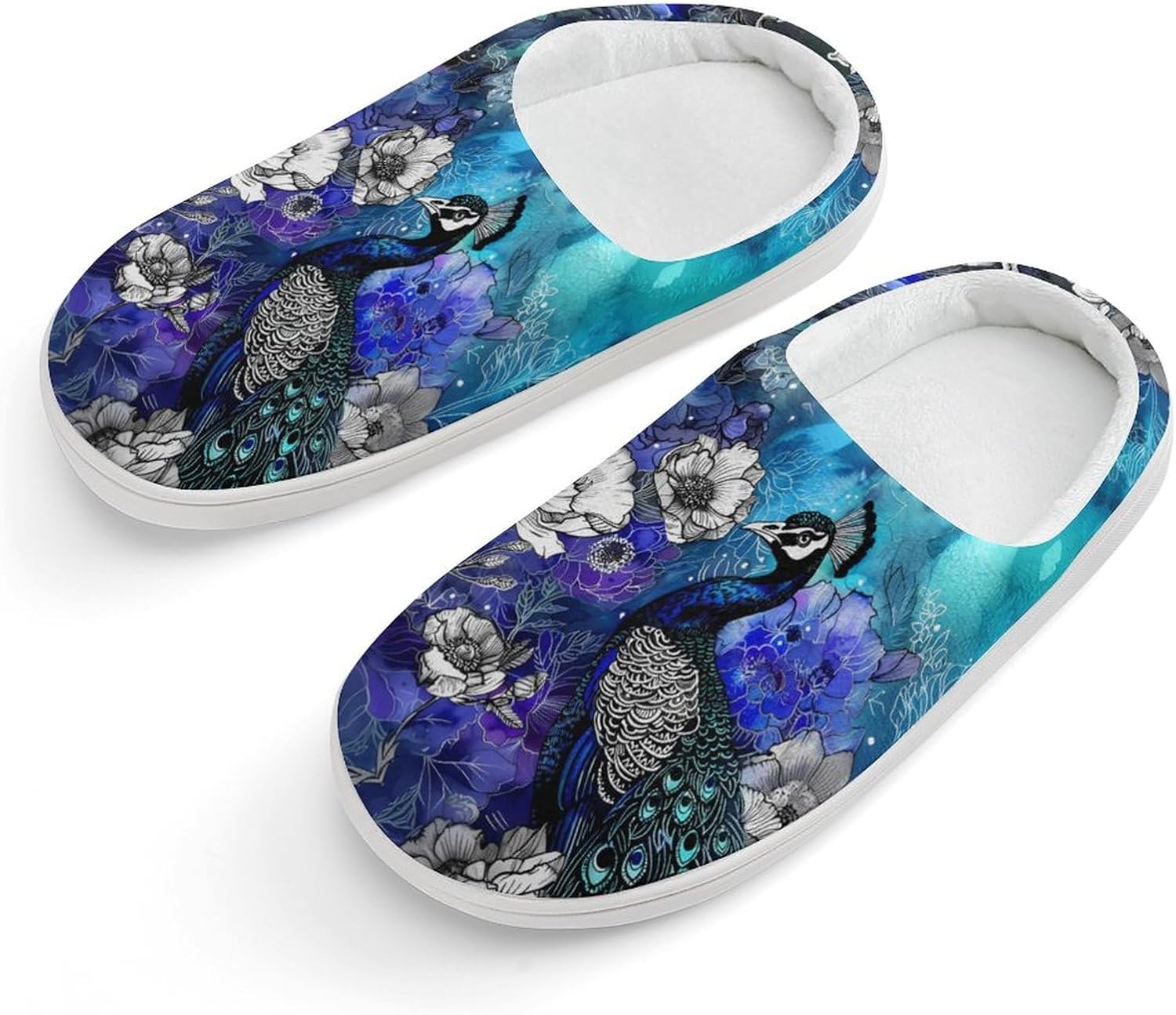

Милые хлопковые тапочки с павлином и цветами, противоскользящие домашние тапочки с принтом для дома и улицы Generic, белый