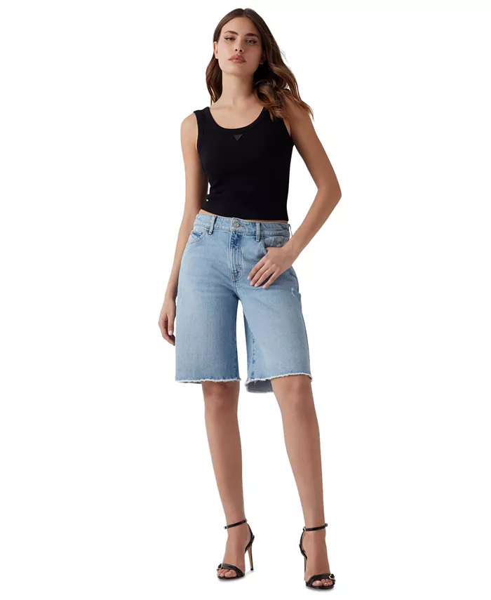 

Женские шорты Kai с высокой посадкой, широкие, с необработанным краем GUESS, синий