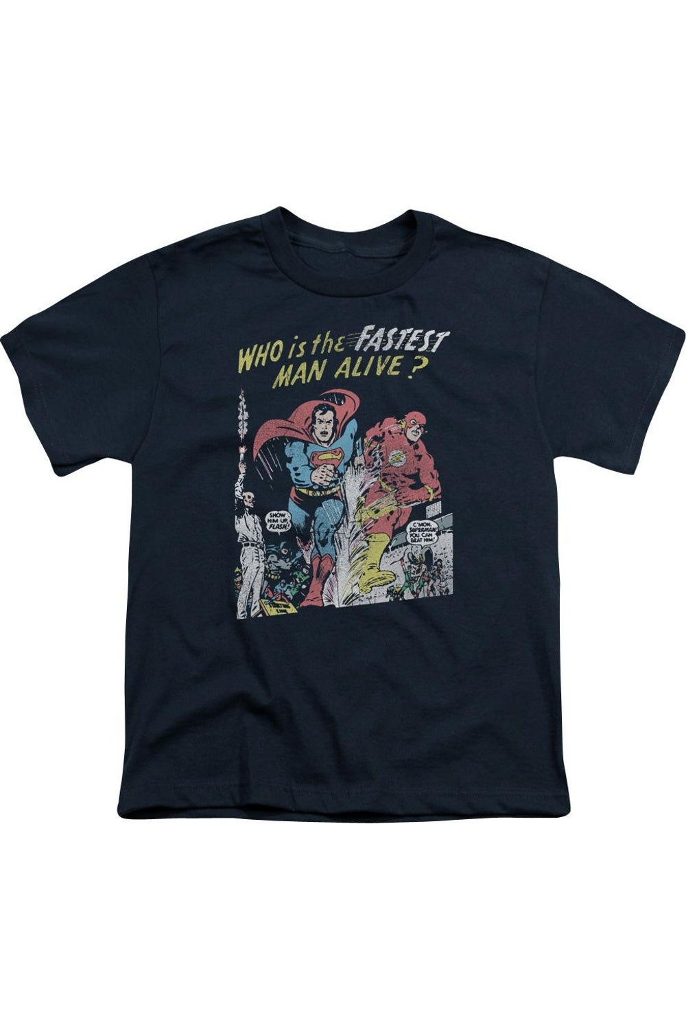 

Футболка с коротким рукавом для детей "Лига справедливости Америки: Самый быстрый человек" Gildan, темно-синий