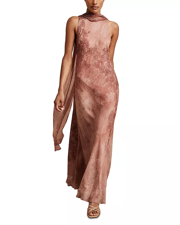 

Небольшое кружевное платье-шарф с принтом Reiss, розовый