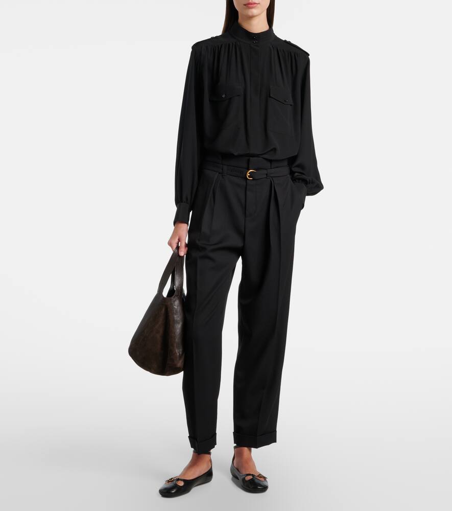 Брюки с поясом и складками из вирджинской шерсти, зауженные Chloé, Black — фото 2