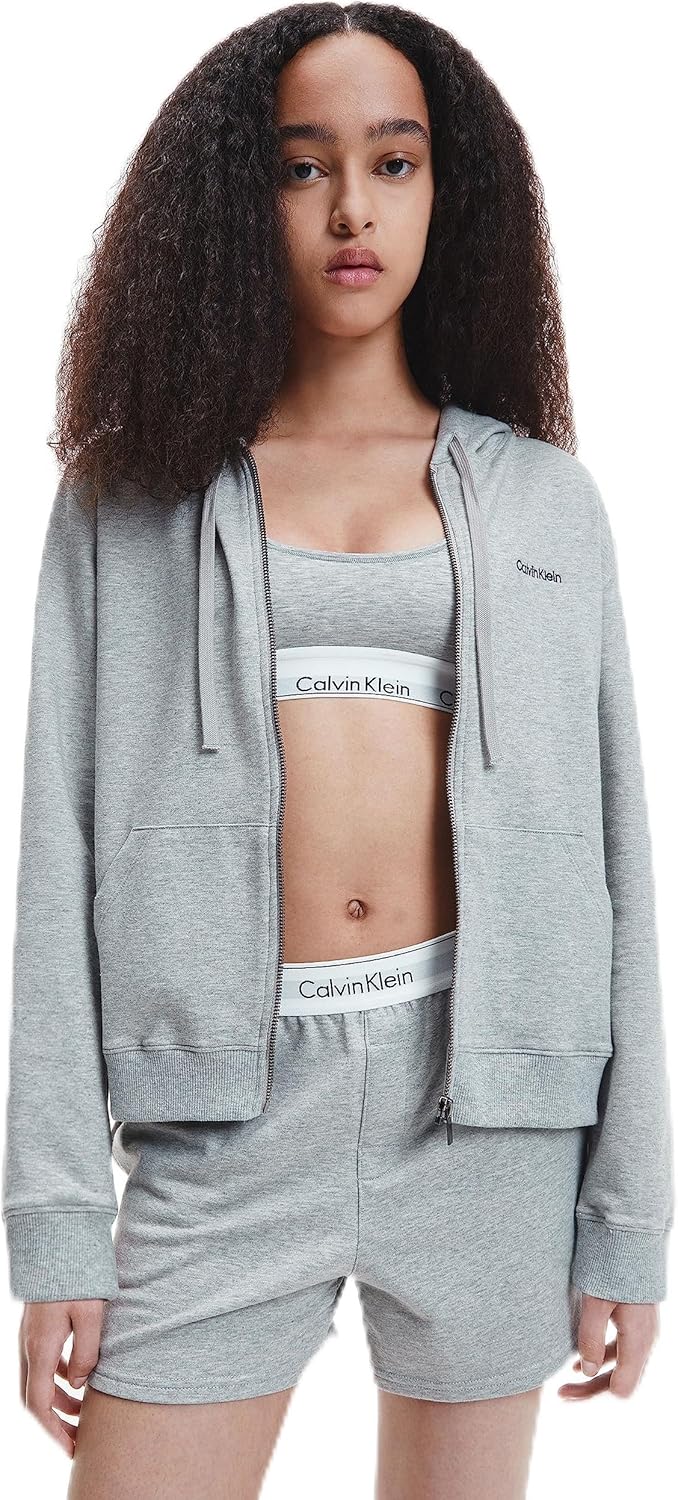 

Женская современная хлопковая толстовка с капюшоном на молнии Calvin Klein, Grey Heather