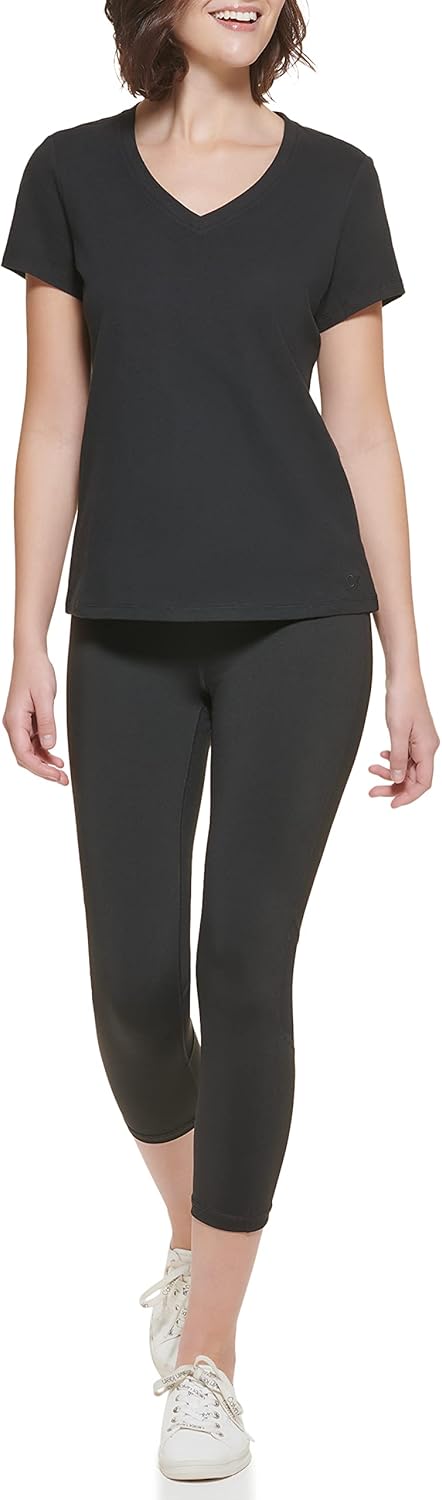 Женская однотонная футболка Calvin Klein Performance с V-образным вырезом и коротким рукавом, Black — фото 2
