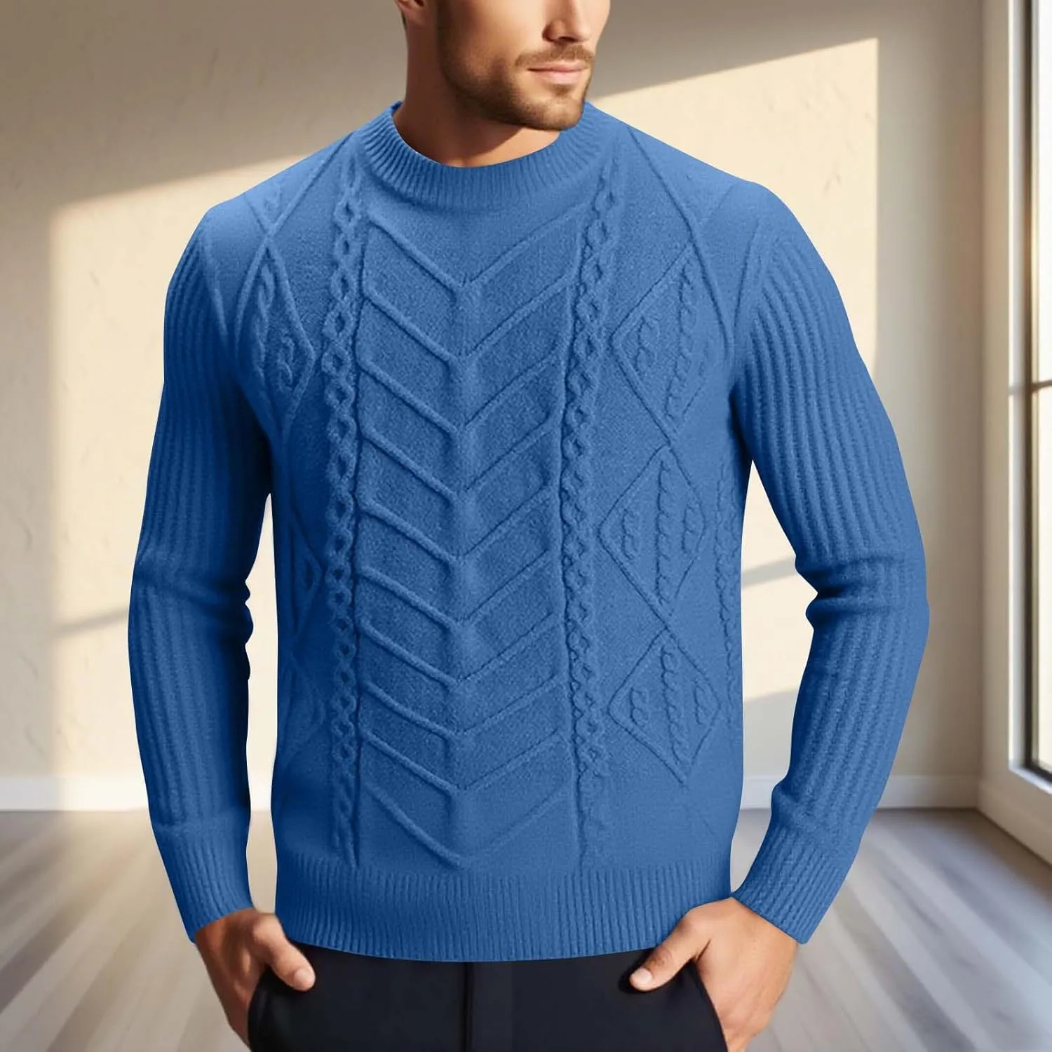 Мужской свитер с круглым вырезом Casual Fashion Elasticity, легкий, вязаный — фото 2