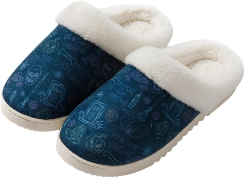 

Женские мужские теплые плюшевые тапочки Edobao Домашняя обувь из пены с эффектом памяти и ошейником из искусственного меха, Halloween Patterns 1