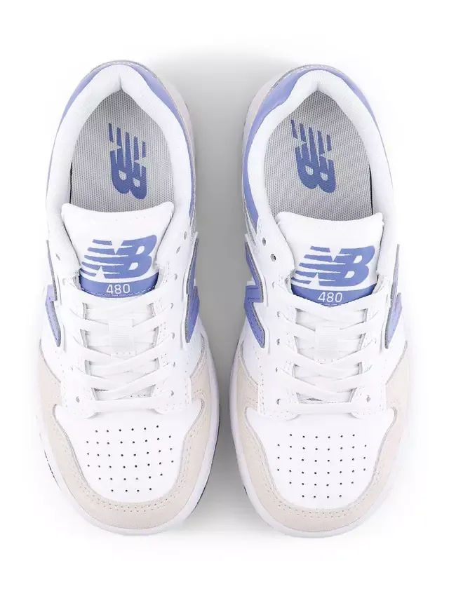 Детские кожаные кроссовки на шнуровке 480, бело-голубые New Balance — фото 4