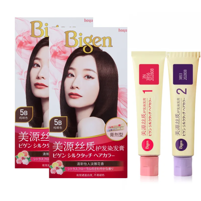 HOYU Краска для волос Meiyuan Silk, маскирующая седину, унисекс, 40 г + 40 г, Silk Hair Dyeing Paste 5B (Pure Brown) 2 Boxes Included