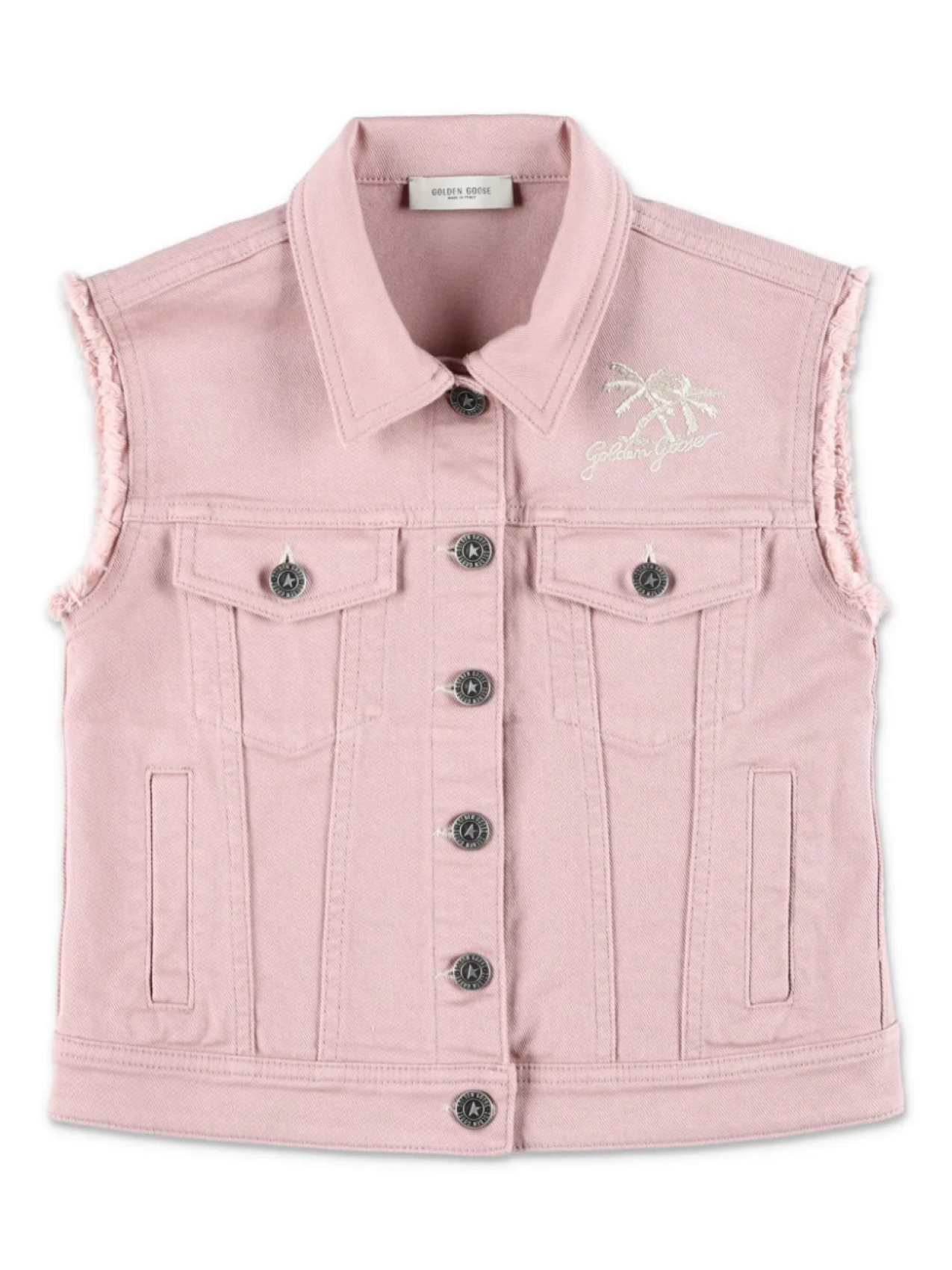 

Джинсовый жилет Golden Goose Kids с вышитым логотипом, розовый