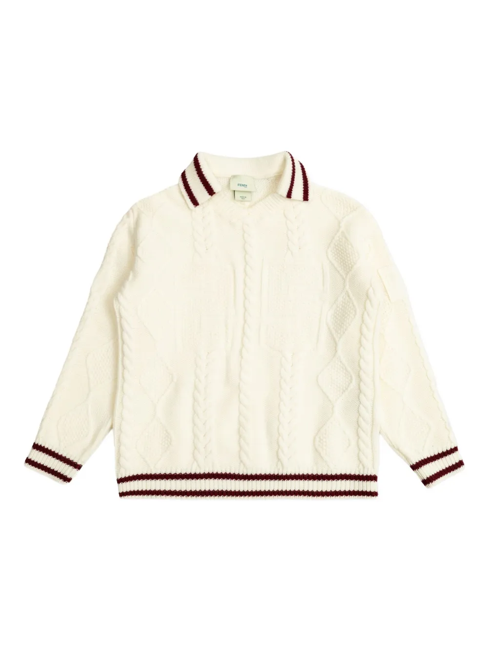 

Свитер фактурной вязки с воротником поло FENDI KIDS, нейтральный