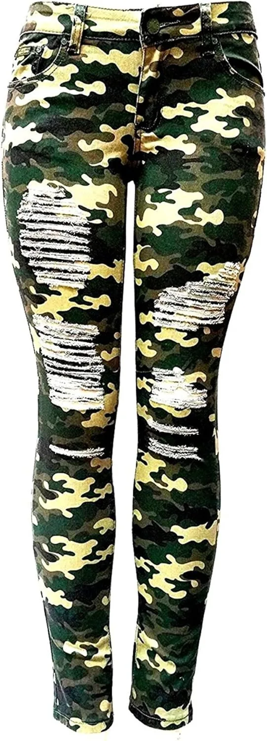 

Женские джинсы Skinny Stretch с потертостями и разрывами в цвете White/Black/Camouflage JEANS FOR LOVE
