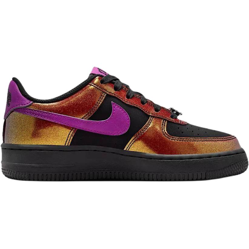 Nike Детские скейтбордистские кроссовки Air Force 1 Support Low top, черные с золотыми вставками, для подростков — фото 3