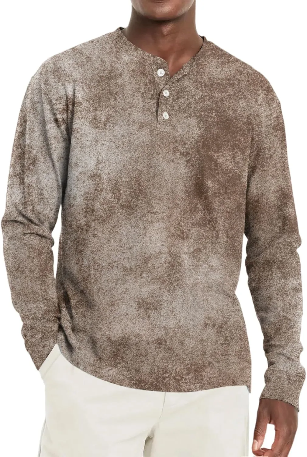 

Мужская удобная футболка хенли с принтом тай-дай, классическая с длинными рукавами и пуговицами HYYGOCCTV