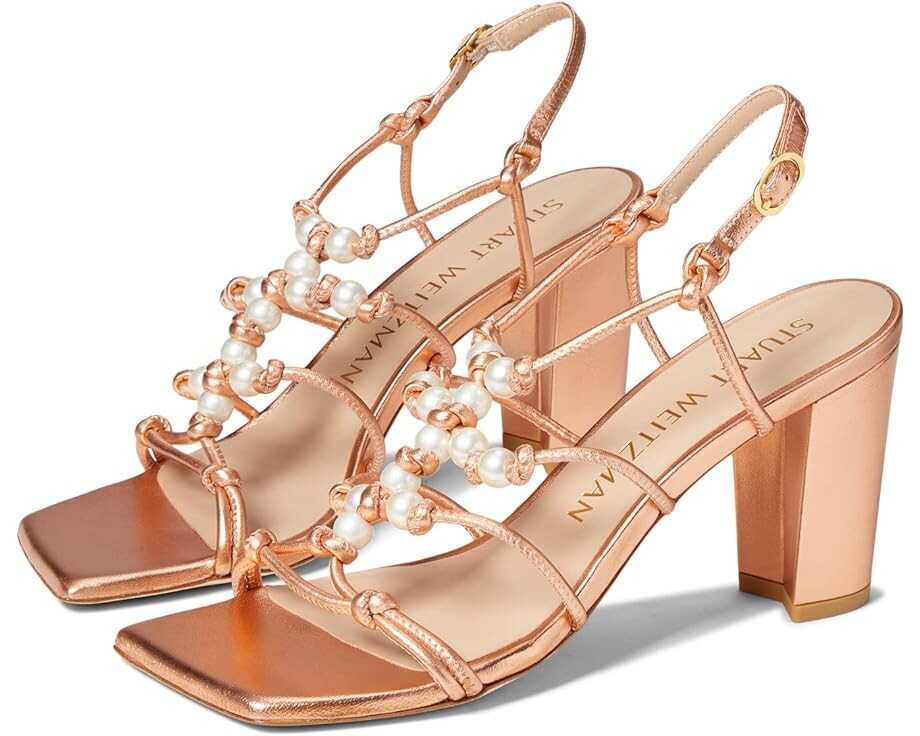 

Туфли Stuart Weitzman Pearl Knot 80 Block Sandal, цвет Mango