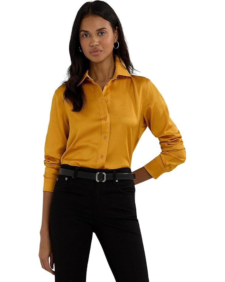 

Рубашка Lauren Ralph Lauren Classic Fit Satin Charmeuse Shirt, цвет Golden Sun