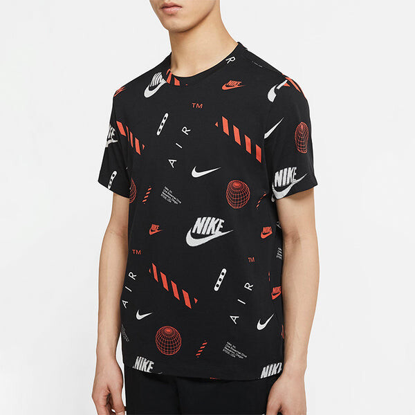 Футболка уличные с полным принтом логотипа и коротким рукавом Nike, черный — фото 4
