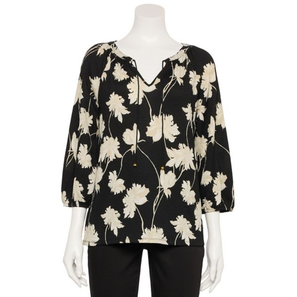 

Крестьянский топ с короткими пышными рукавами Croft & Barrow, цвет black linework floral