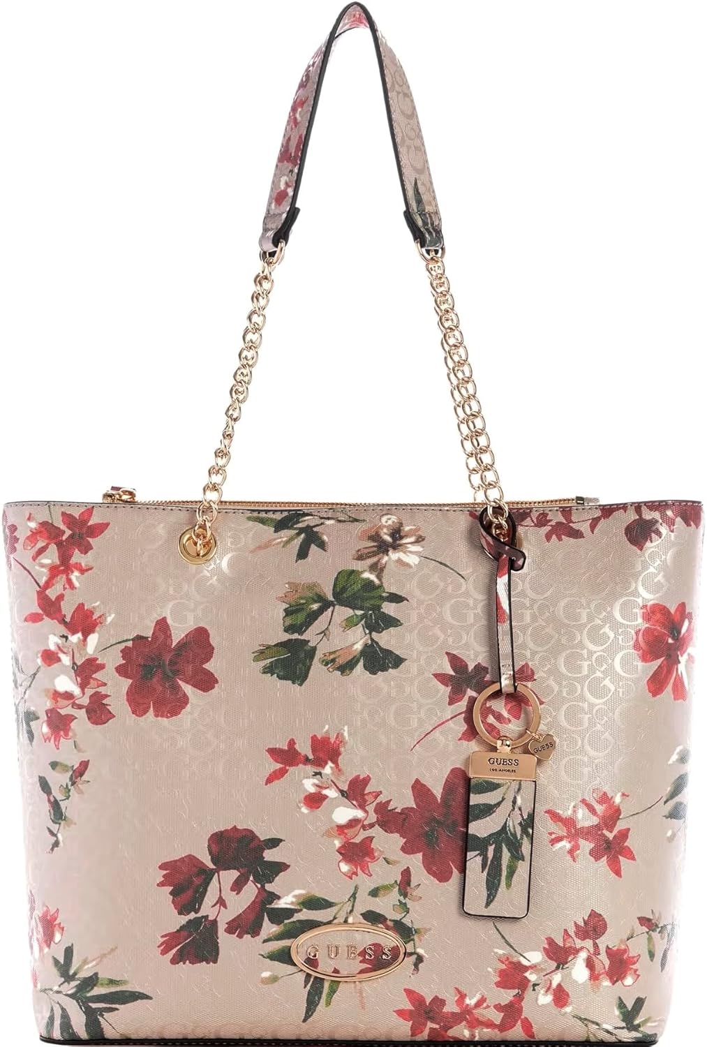 

GUESS Factory женская сумка-тоут Aubrianna с логотипом, тиснением, цветочным принтом и цепочкой на ручке - Rose Dust