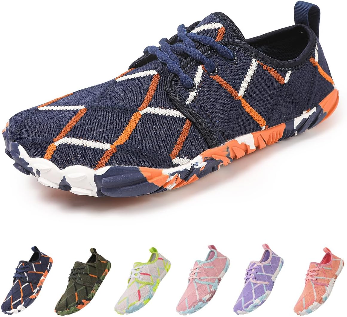 

Кроссовки для воды, минималистичные прогулочные туфли, быстро сохнущие дышащие сетчатые, подошва из нескользящей резины, широкий носок, для пляжа, бега и походов на открытом воздухе Suxiaur, темно-синий