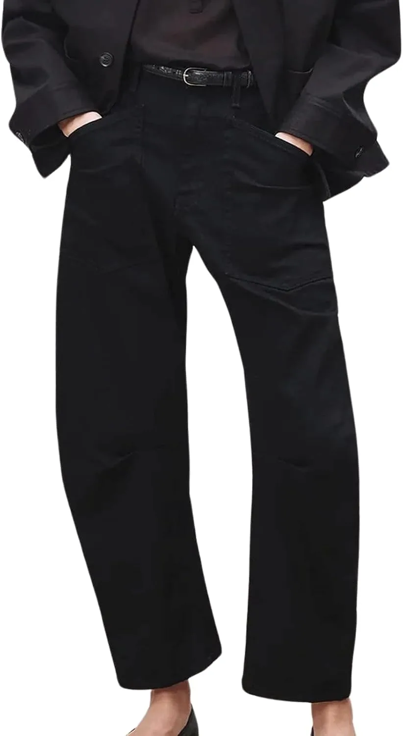 

Женские укороченные джинсы-карго Mid Rise Barrel CHARTOU