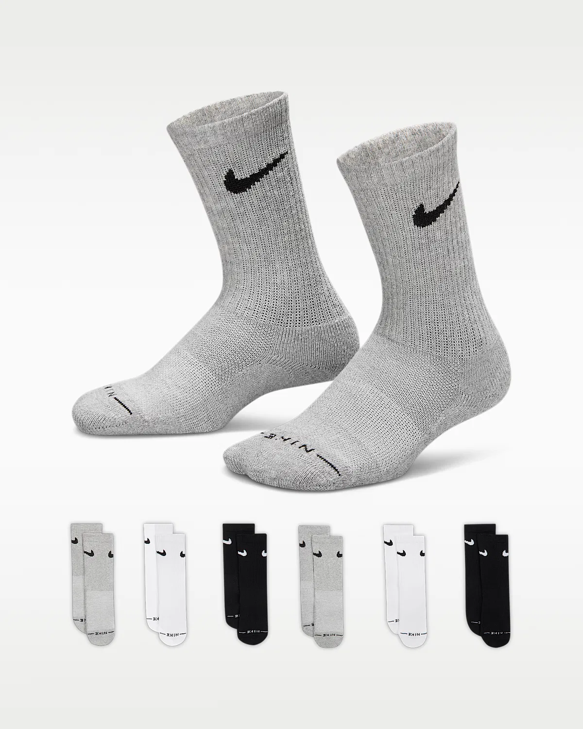 Детские носки Nike Dri-FIT Elevated Everyday Crew (6 пар), Dark Grey Heather