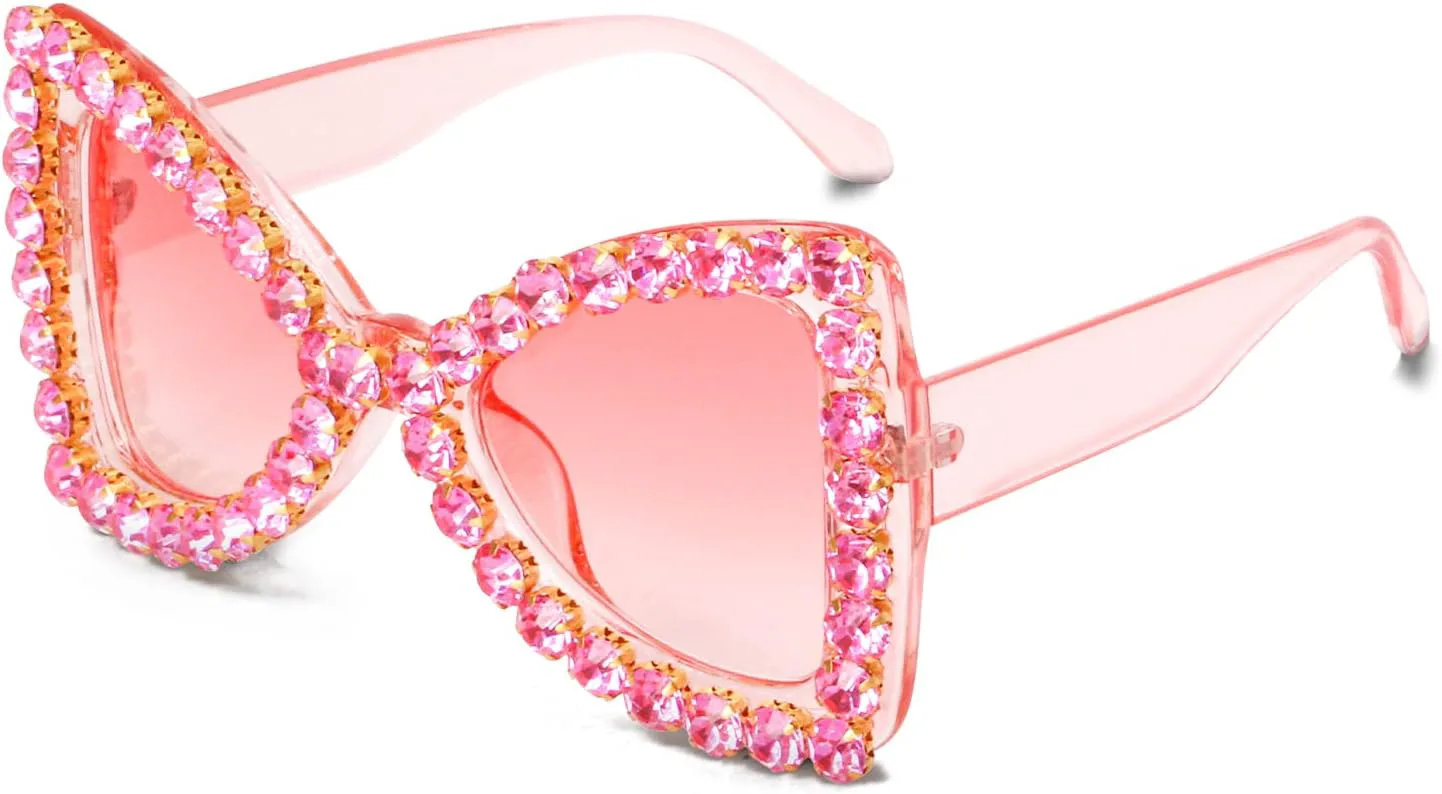 

Блестящие солнцезащитные очки с кристаллами для женщин, сверкающие, блестящие, как бриллианты, для рейв-вечеринок и дискотек. Аксессуары для дискотек ailov, Rose Pink
